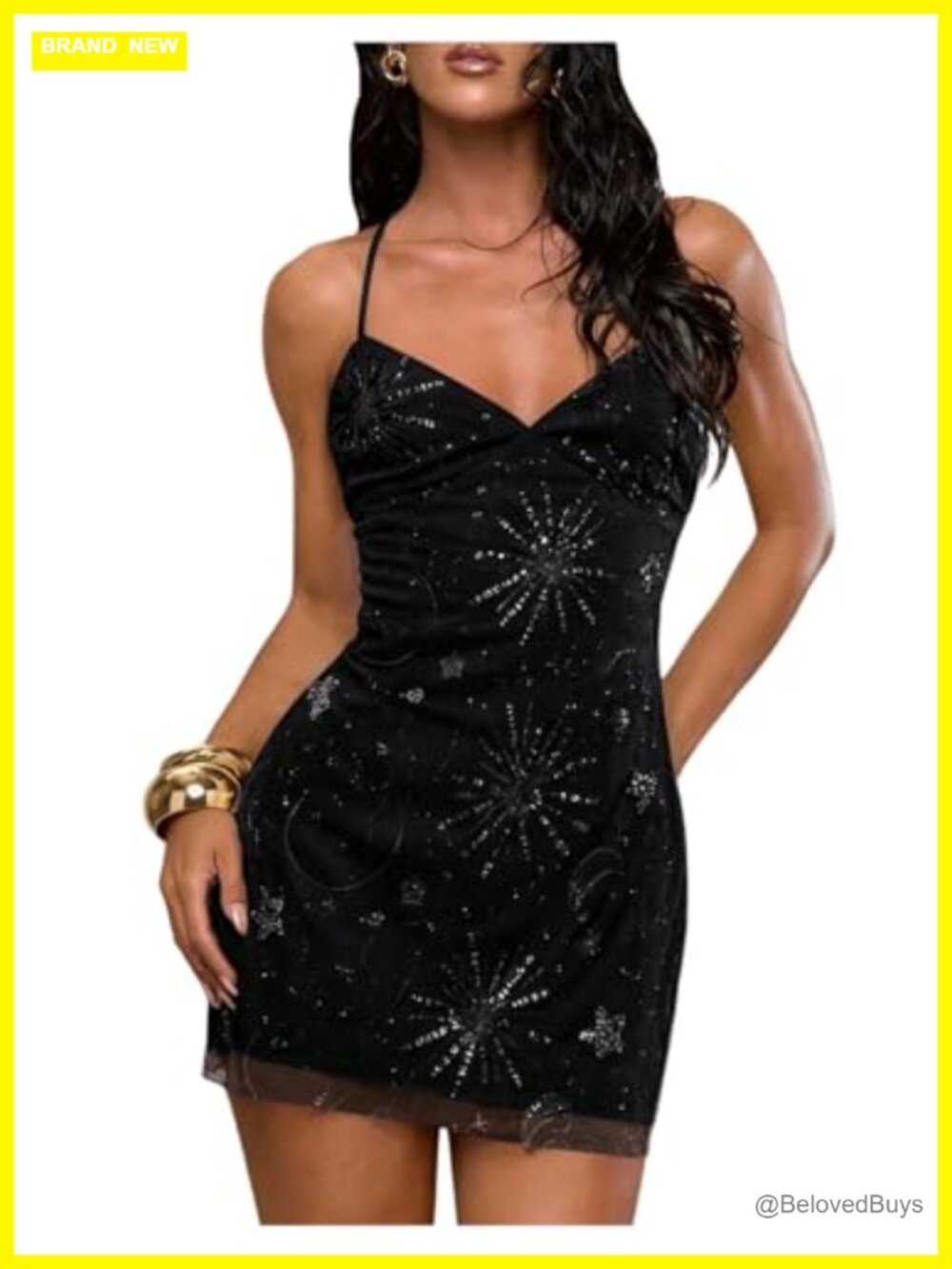 Sequin Mini Dress V Neck Sleeveless Bodycon Club Cocktail Party